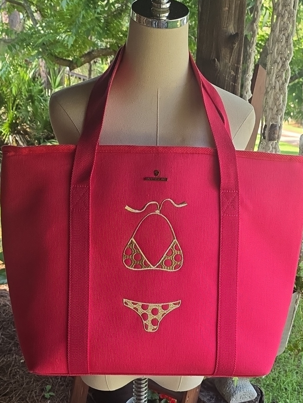 Spartina 449 Hot Pink Bikini Embroidery Carryall Beach Tote